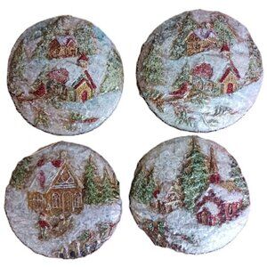 Vtg Church Ornaments, Disc, Glitter Frosted, 2 sided, set of 4